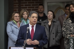 February 2, 2024: Senator Nikil Saval hosts a press conference with Office of the Allegheny County Executive Sara Innamorato, U.S. Rep. Summer Lee, Senator Jay Costa, Senator Lindsey Williams, Senator Katie Muth, Rep. Jessica Benham, ACTION-Housing, and homeowners and community members prior to Senate Democratic Policy hearing on the Whole-Home Repairs Program: Updates from Year.