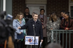 February 2, 2024: Senator Nikil Saval hosts a press conference with Office of the Allegheny County Executive Sara Innamorato, U.S. Rep. Summer Lee, Senator Jay Costa, Senator Lindsey Williams, Senator Katie Muth, Rep. Jessica Benham, ACTION-Housing, and homeowners and community members prior to Senate Democratic Policy hearing on the Whole-Home Repairs Program: Updates from Year.